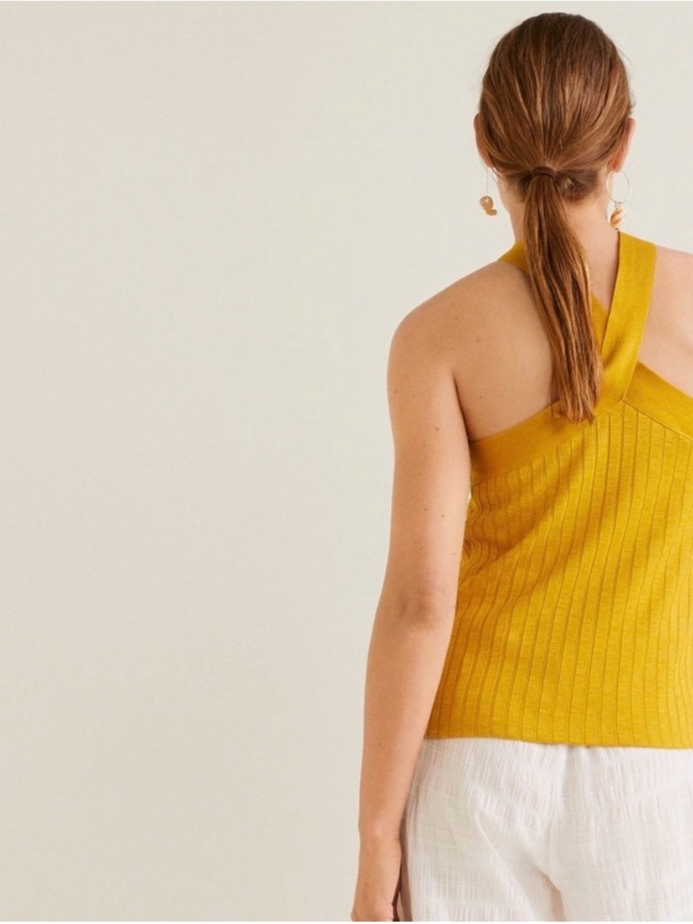 NWT Designer MNG Mango Mustard Gold Ribbed Cross-Neck Camisole Sz M - Picture 3 of 8